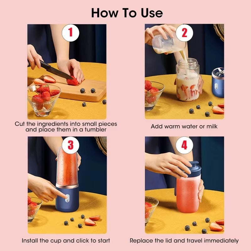 Portable USB Rechargeable Mini Blender - Six Blades