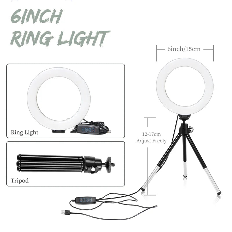 6-inch LED Ring Light / Panel Light Kit with Tripod