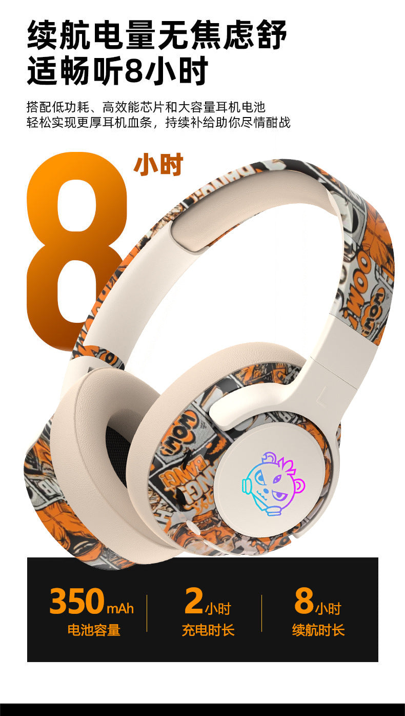 2026 Popular Bluetooth Headphones Over-Ear Headphones with Painted Graffiti Led Lighting 3D Seamless Earcups Private Model