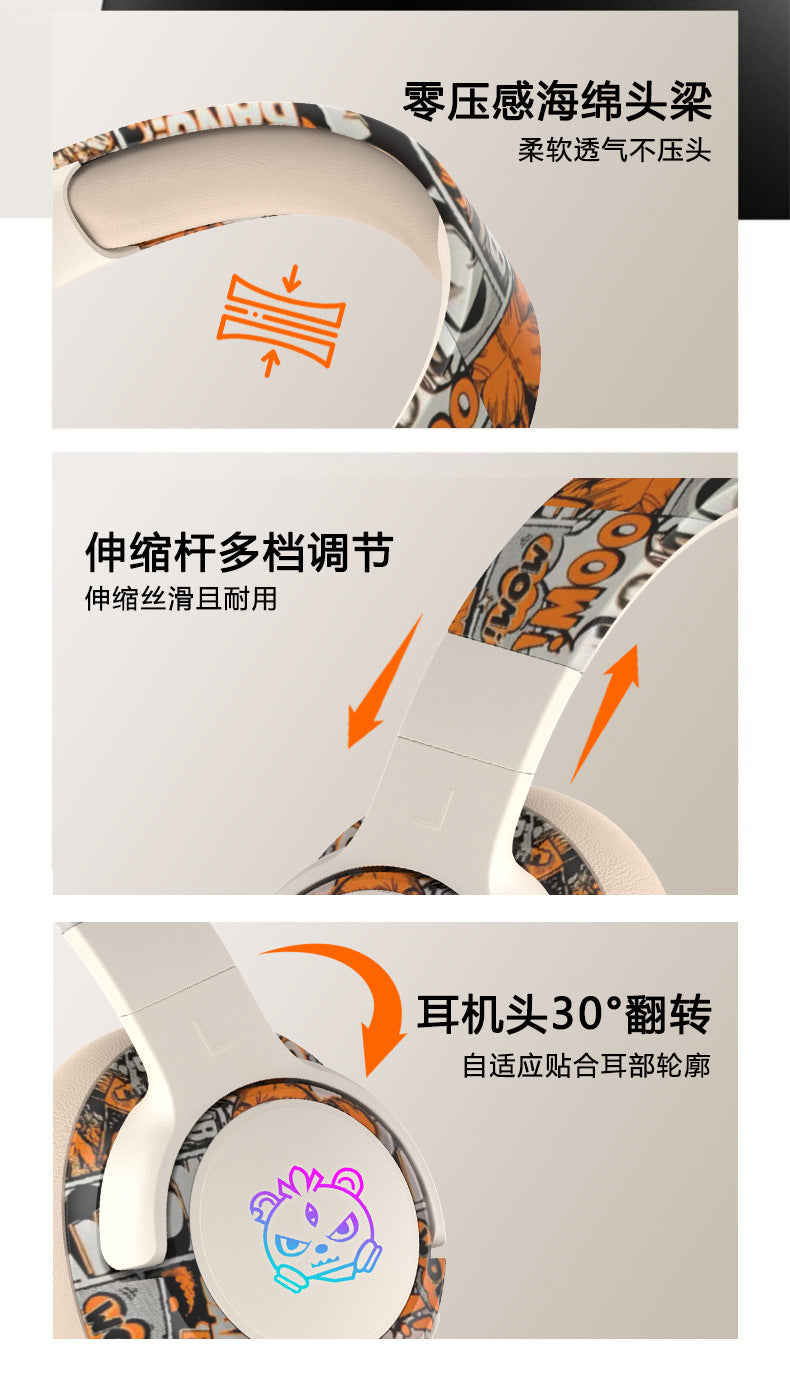 2026 Popular Bluetooth Headphones Over-Ear Headphones with Painted Graffiti Led Lighting 3D Seamless Earcups Private Model