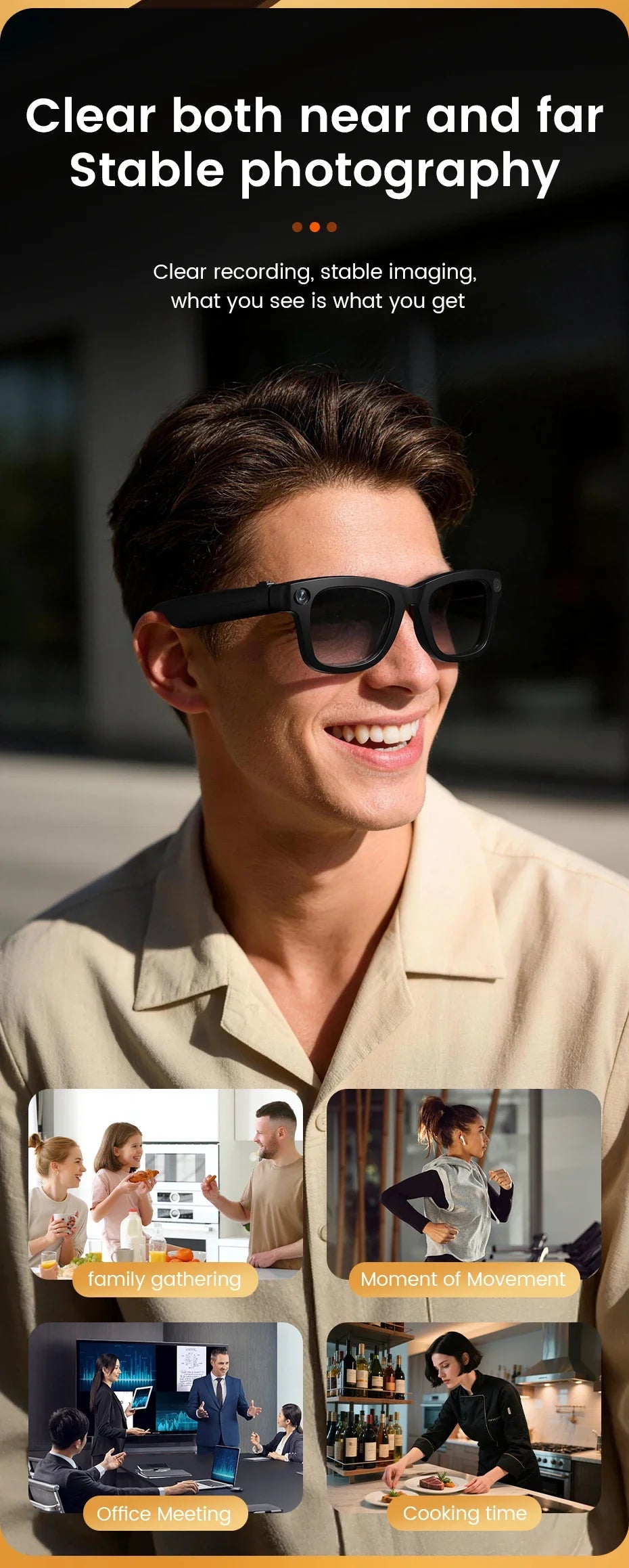 Smart Glasses 800W HD Camera AI Recognition Translation EIS Anti Shake Video Recording Bluetooth Audio Smart Eyewear Men Women