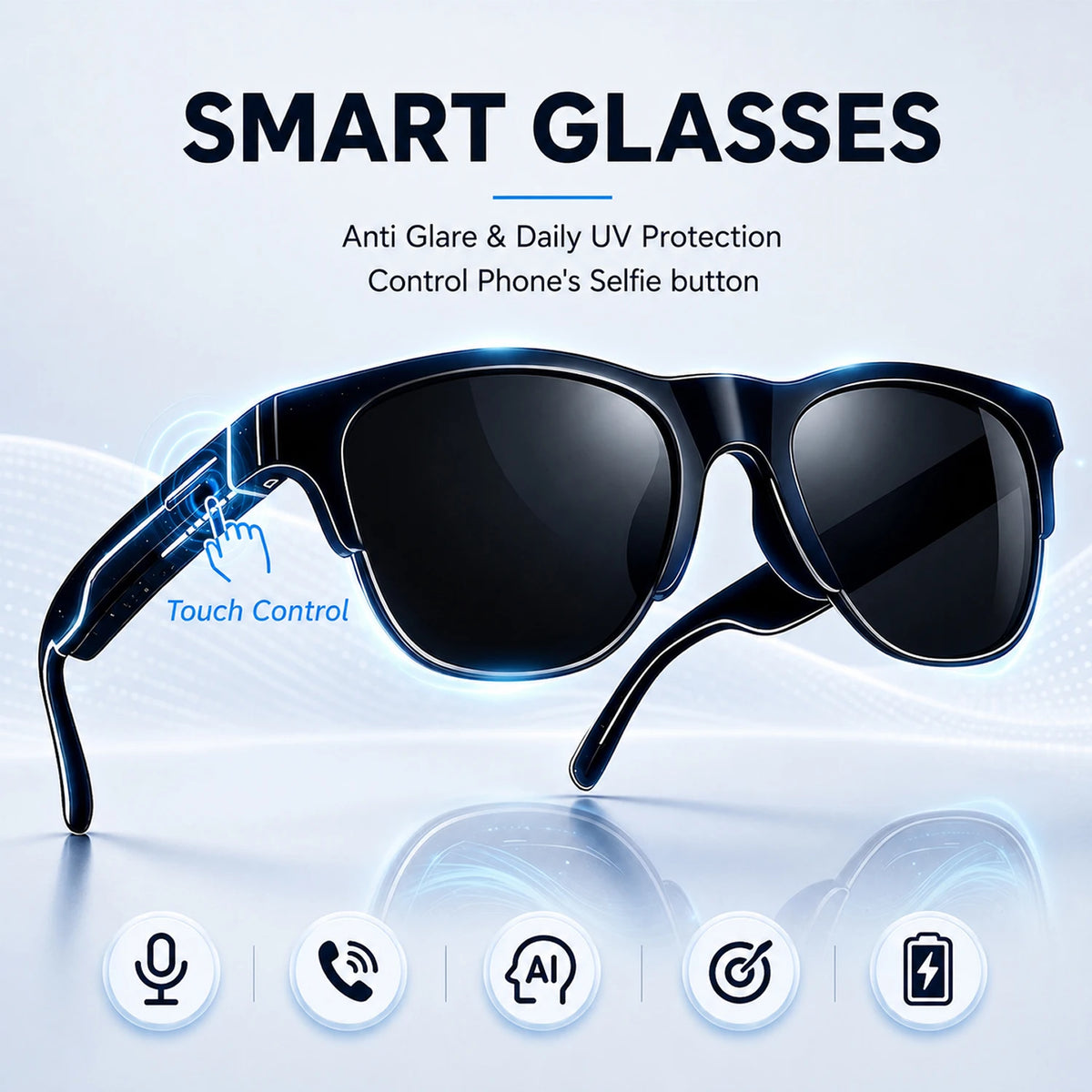 Smart Glasses Touch Control Voice Assistant Conversation Listening To Music Smart Bluetooth  Sunglasses Anti Glare for Men Women