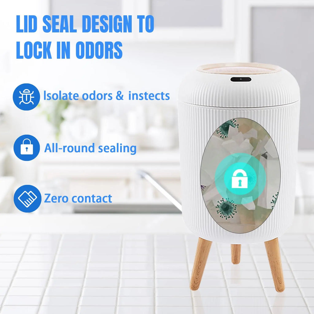 Smart Sensor Trash Can with Wooden Tripod Base – 10L