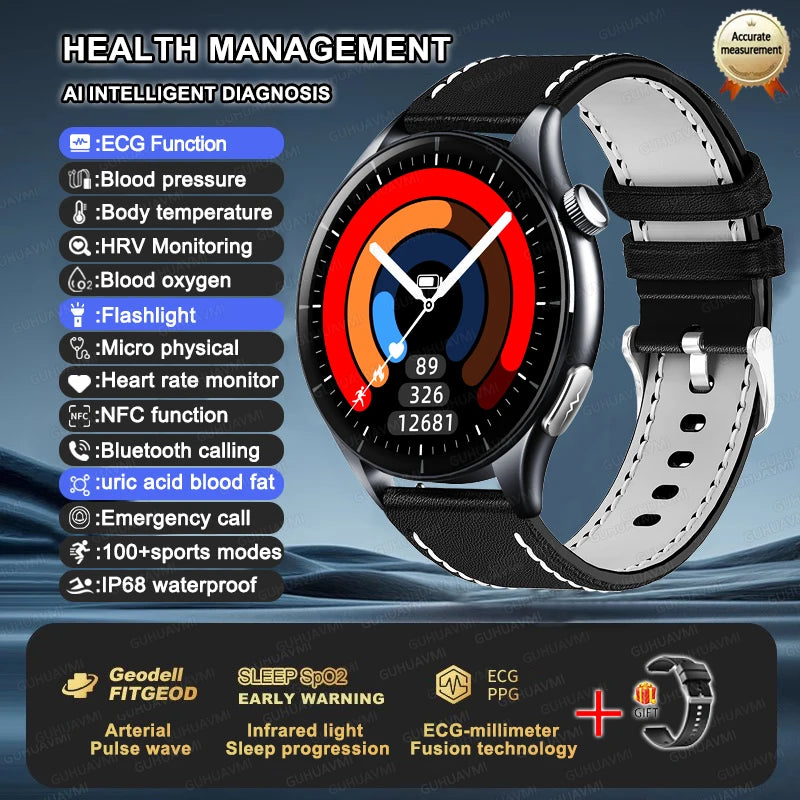 Health Smartwatch with ECG, NFC & Bluetooth Calling