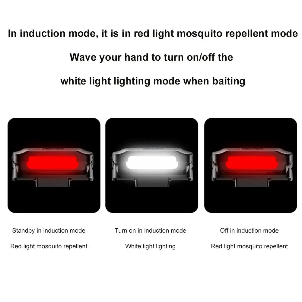 Smart Motion Sensor Hat Clip Light USB Rechargeable LED Headlamp with Red Light Waterproof Cap Lamp for Fishing Camping