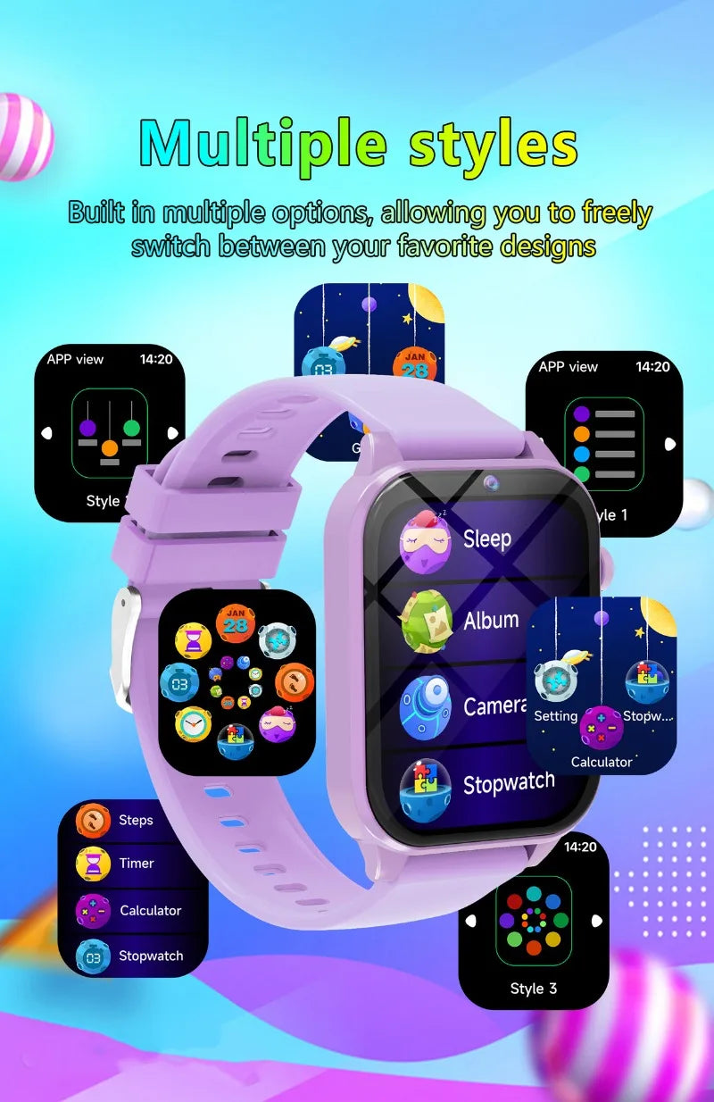 Smartwatch Children's Games Watch 1.83 Inch Display Screen Sleep Monitor Camera Alarm Clock Kids Bracelet for Boys Girls Gifts