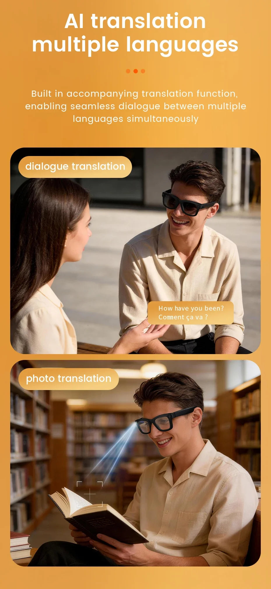 Smart Glasses 800W HD Camera AI Recognition Translation EIS Anti Shake Video Recording Bluetooth Audio Smart Eyewear Men Women