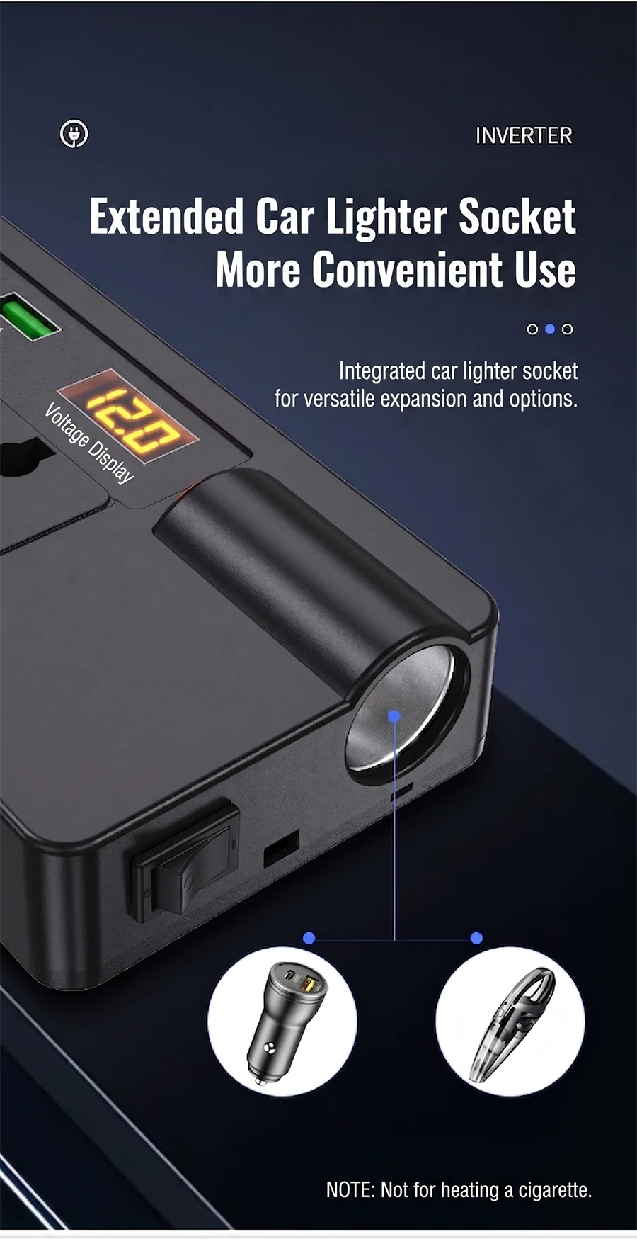 Smart 200W Car Inverter 12V DC to 220V AC Power Converter with 2 Universal Outlets PD30W QC3.0 and LED Digital Display