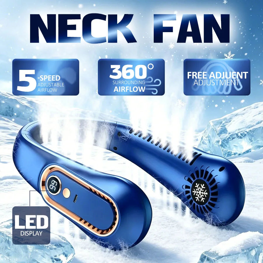 Portable Neck Fan – 5 Speeds, LED Display