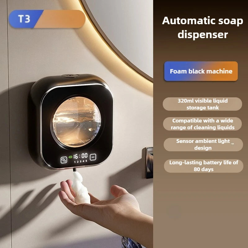 Smart Induction Hand Washer Sensor Wall Mounted Foam Infrared Sensor Liquid Soap Dispensers with Temperature Digital Display