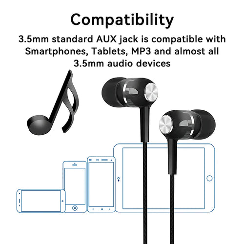 3.5mm Wired Earphones with Mic – Heavy Bass