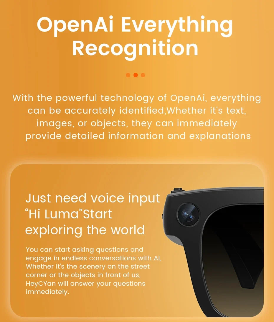Smart Glasses 800W HD Camera AI Recognition Translation EIS Anti Shake Video Recording Bluetooth Audio Smart Eyewear Men Women