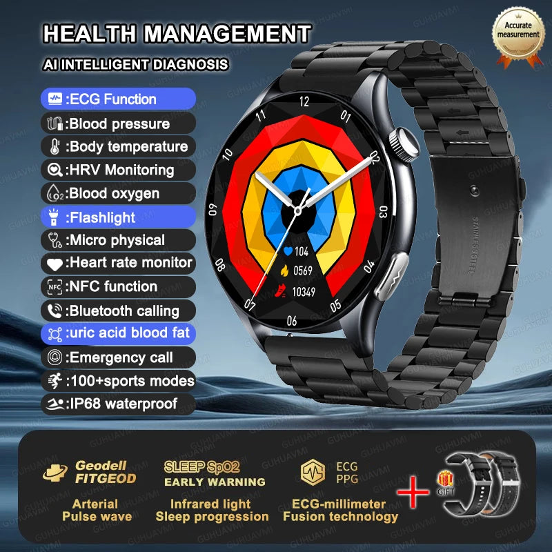 2025 New NFC+ECG+PPG Health Smart Watch BMI Fat Heart Rate Blood Pressure Watch 380mAh BT Call IP68 Waterproof Sports Bracelet