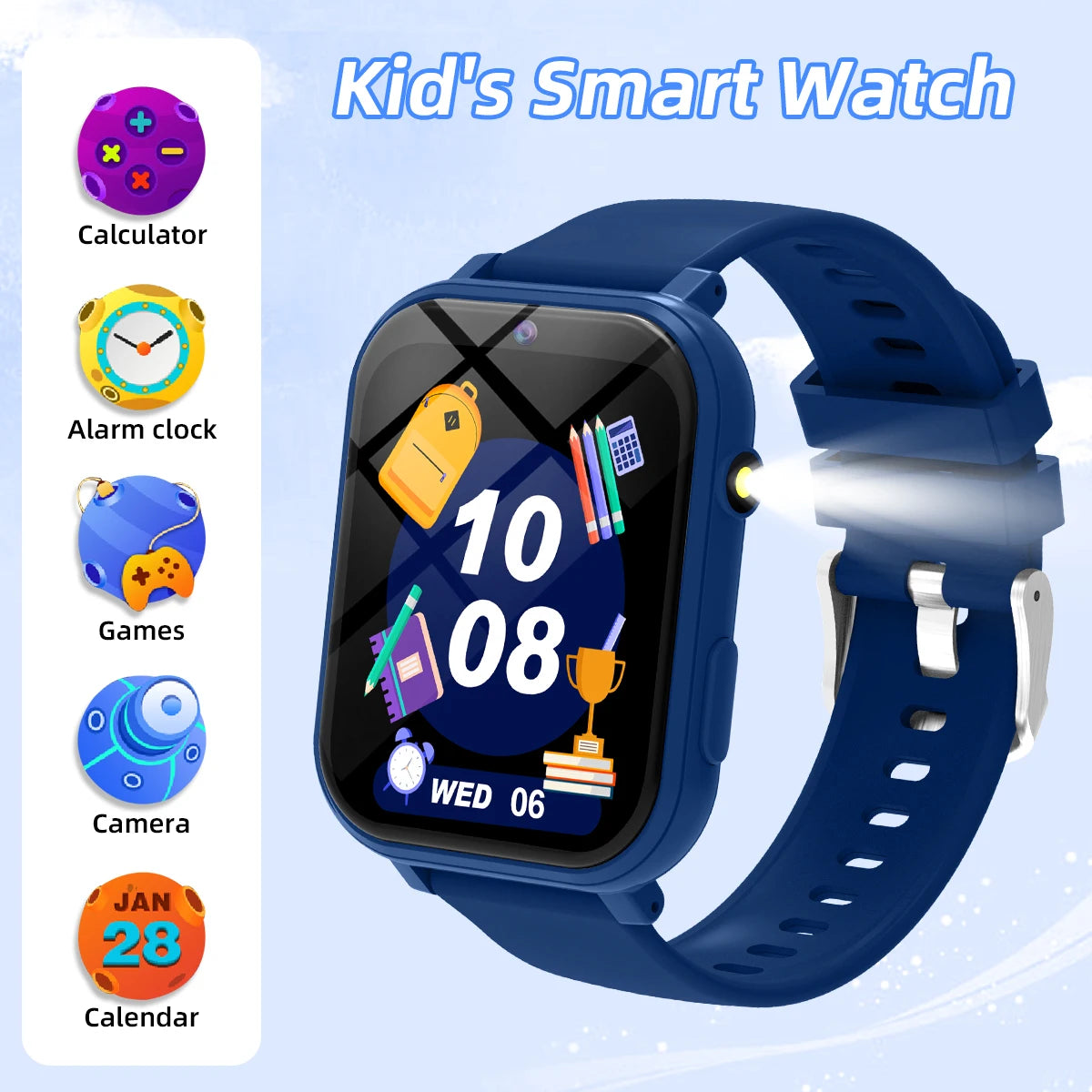 Kids Smart Watch Games Camera Flashlight Sleep Monitoring High-capacity Battery Step Counter Boy Girl Children Smartwatch Gifts