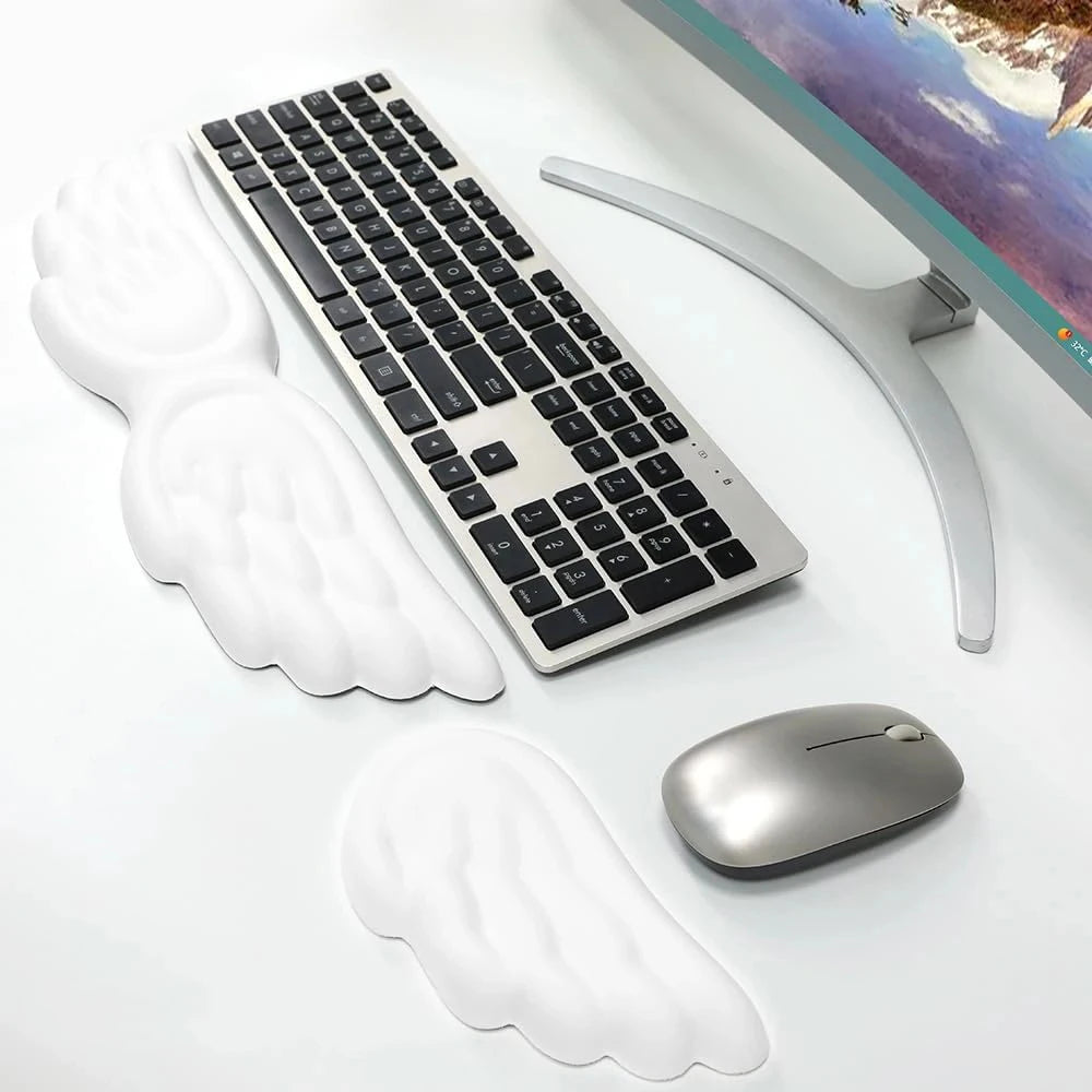 Angel Wings Shaped Keyboard Mouse Wrist Rest Wing Memory Foam Anti-slip Silicone Ergonomic Wrist Guard Table Mat Mouse Pad Set