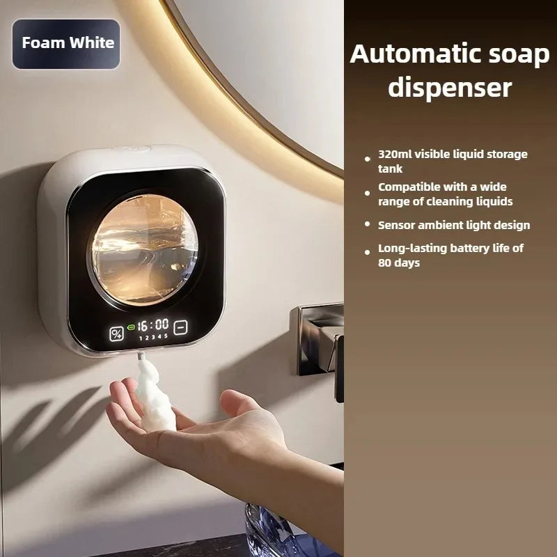 Smart Induction Hand Washer Sensor Wall Mounted Foam Infrared Sensor Liquid Soap Dispensers with Temperature Digital Display
