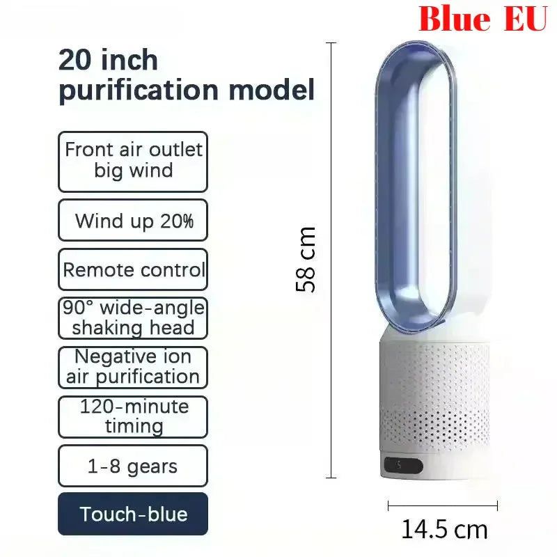 Smart Bladeless Tower Fan with Remote – 8 Speeds