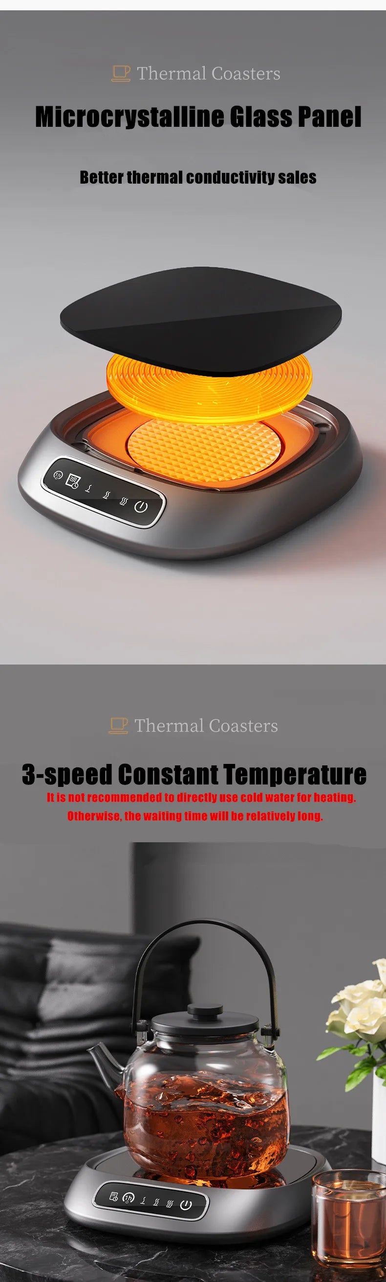 Smart Desktop Cup Warmer, Portable Beverage Heating Mat with Adjustable Temp & Automatic Shut-Down Ideal for Home and Office