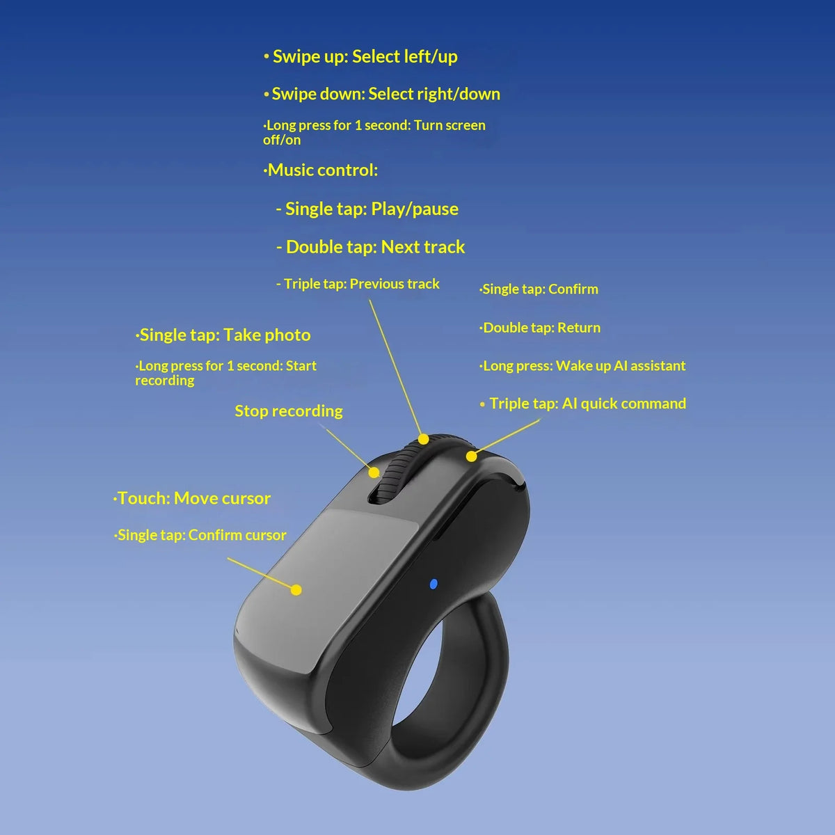 Bluetooth Smart Ring Controller for AI Glasses