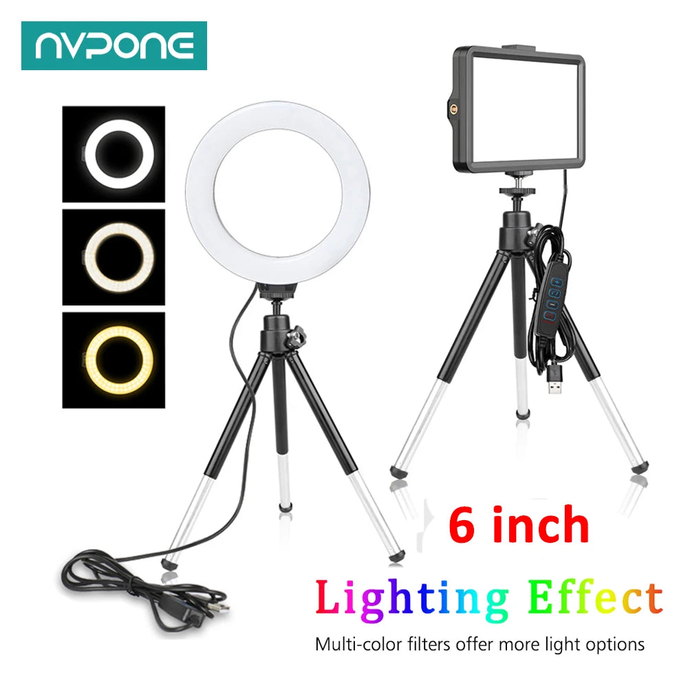 6-inch LED Ring Light / Panel Light Kit with Tripod