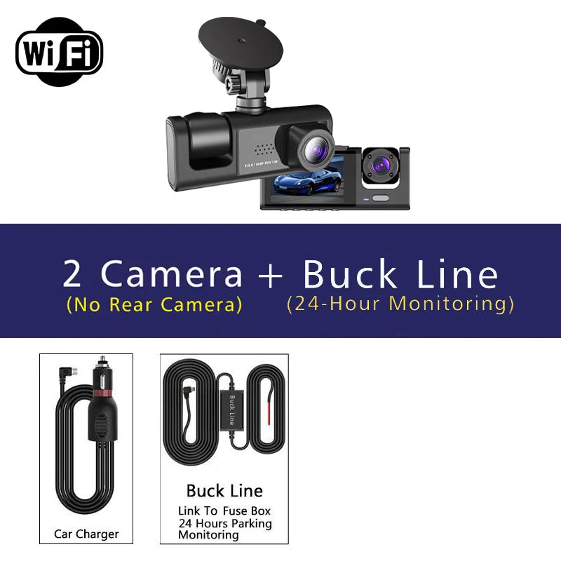 Wifi 3 Channel Dash Cam Three Way Car DVR Inside Vehicle Camera DVRs Recorder HD 1080P Video Mini Registrator Dashcam Camcord