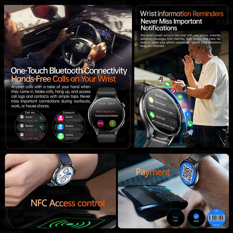 2025 New NFC+ECG+PPG Health Smart Watch BMI Fat Heart Rate Blood Pressure Watch 380mAh BT Call IP68 Waterproof Sports Bracelet