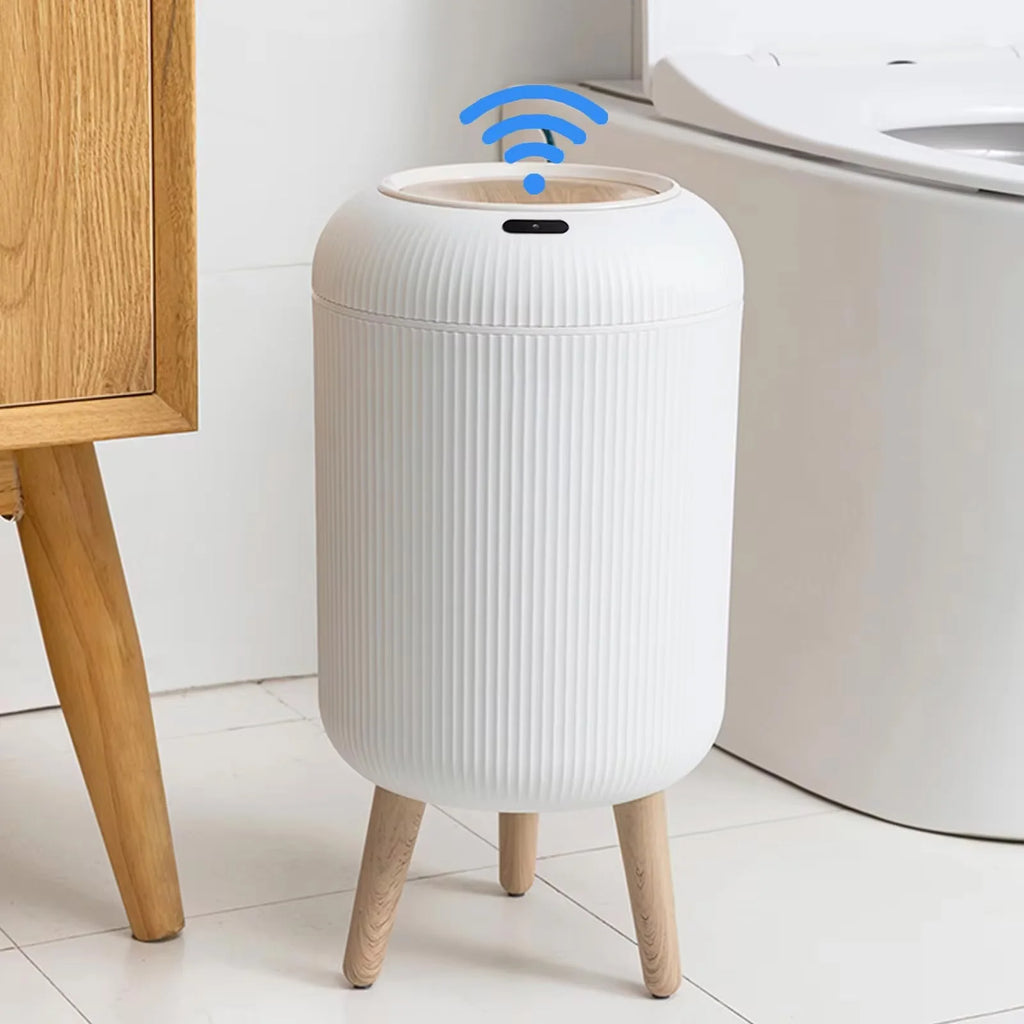 Smart Sensor Trash Can with Wooden Tripod Base – 10L