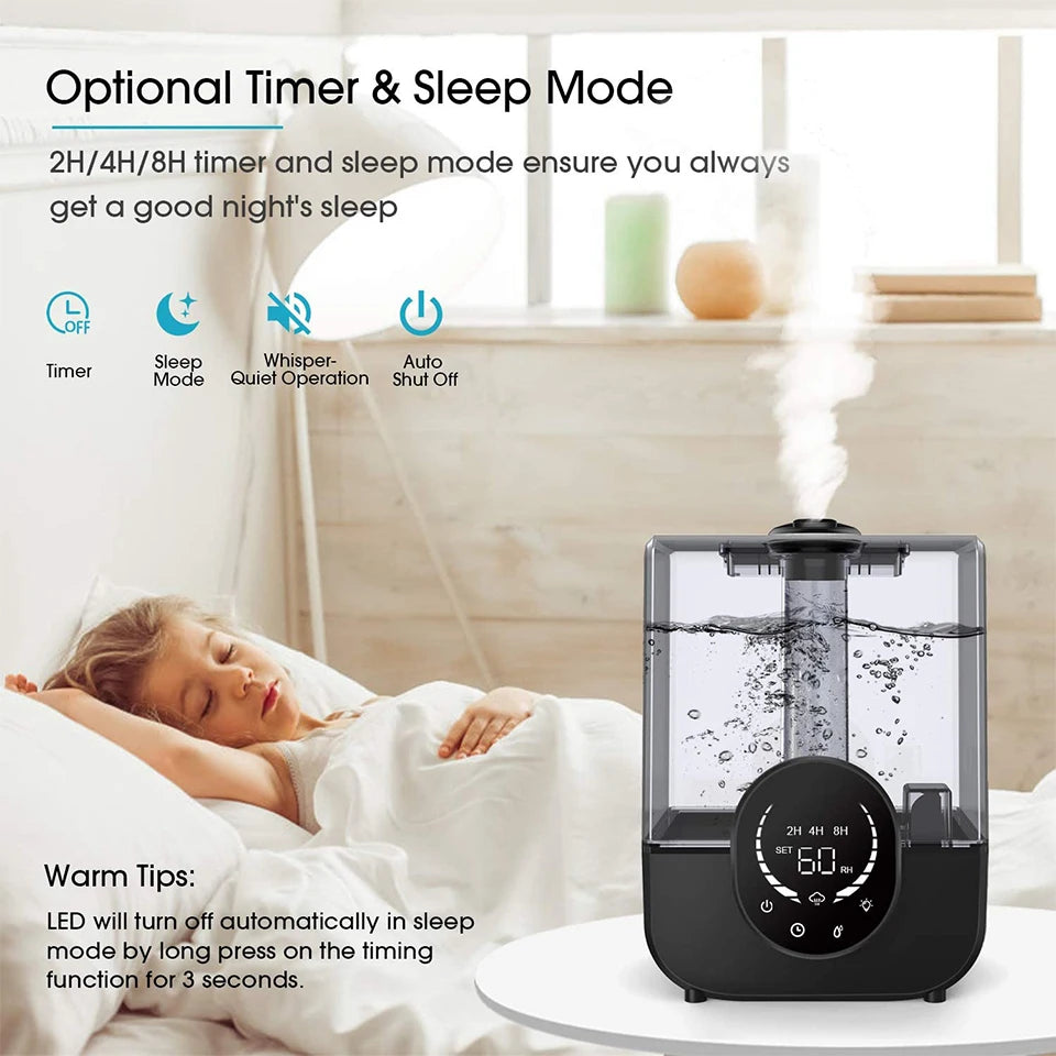 Smart 3-Gear Humidifier with Timer 20W Power, 200m³/h Spray, Large Tank, Quiet 40dB for Home/Office