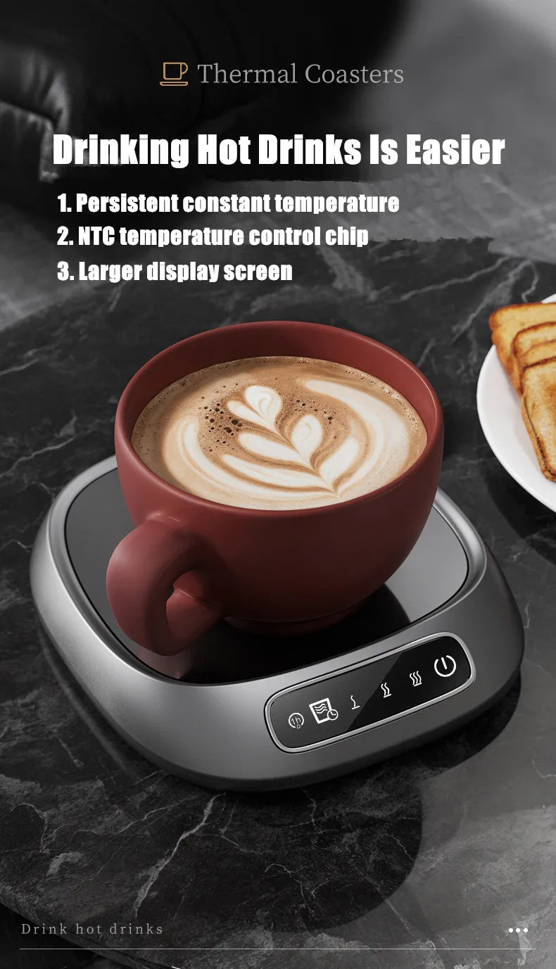 Smart Desktop Cup Warmer, Portable Beverage Heating Mat with Adjustable Temp & Automatic Shut-Down Ideal for Home and Office