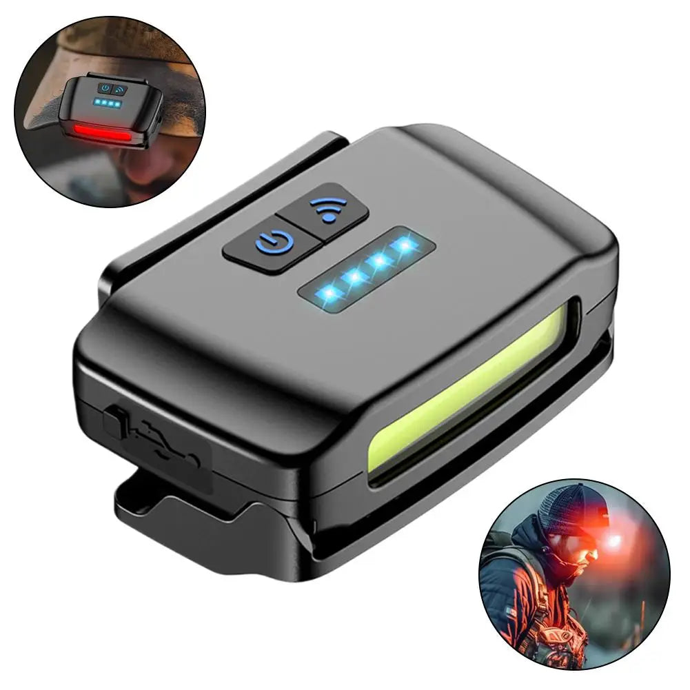 Smart Motion Sensor Hat Clip Light USB Rechargeable LED Headlamp with Red Light Waterproof Cap Lamp for Fishing Camping