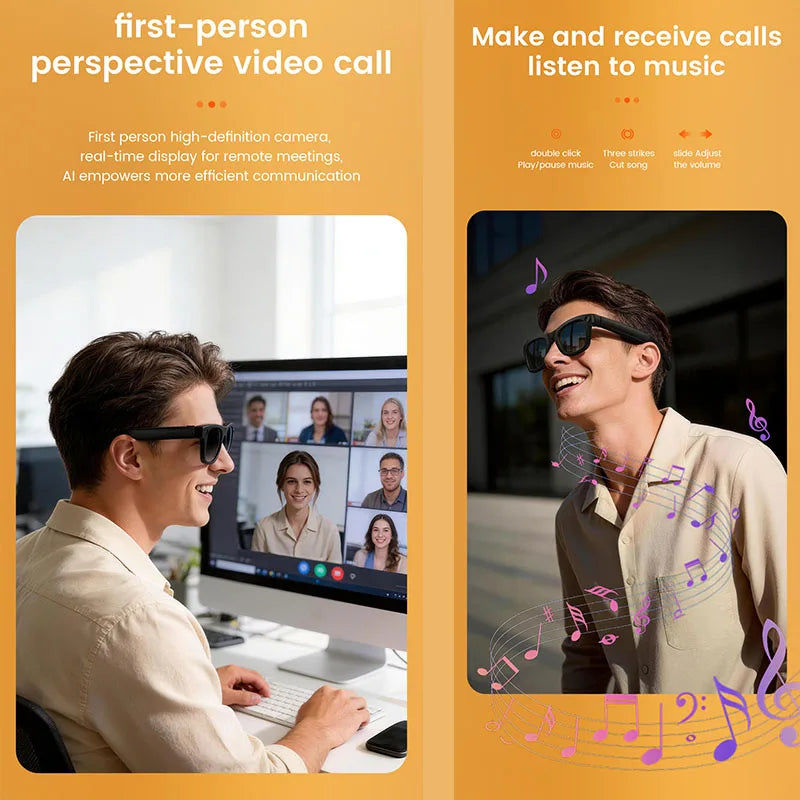 Smart Glasses 800W HD Camera AI Recognition Translation EIS Anti Shake Video Recording Bluetooth Audio Smart Eyewear Men Women