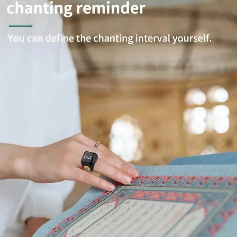 Qibla Smart Tasbih Ring – Waterproof, Prayer Time Vibration