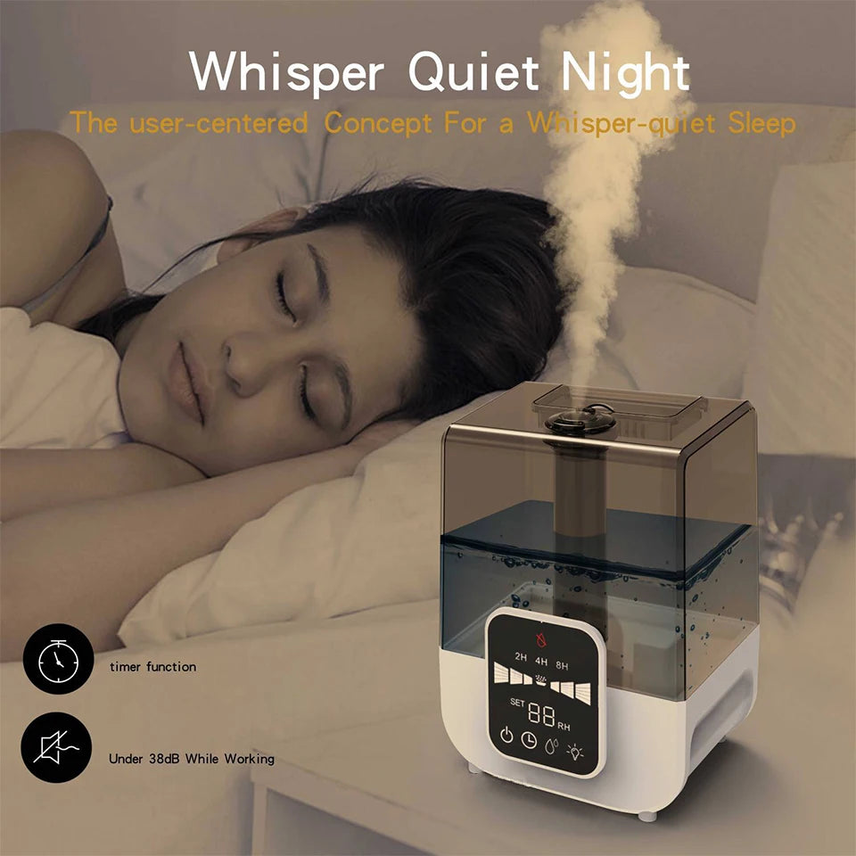 Smart 3-Gear Humidifier with Timer 20W Power, 200m³/h Spray, Large Tank, Quiet 40dB for Home/Office