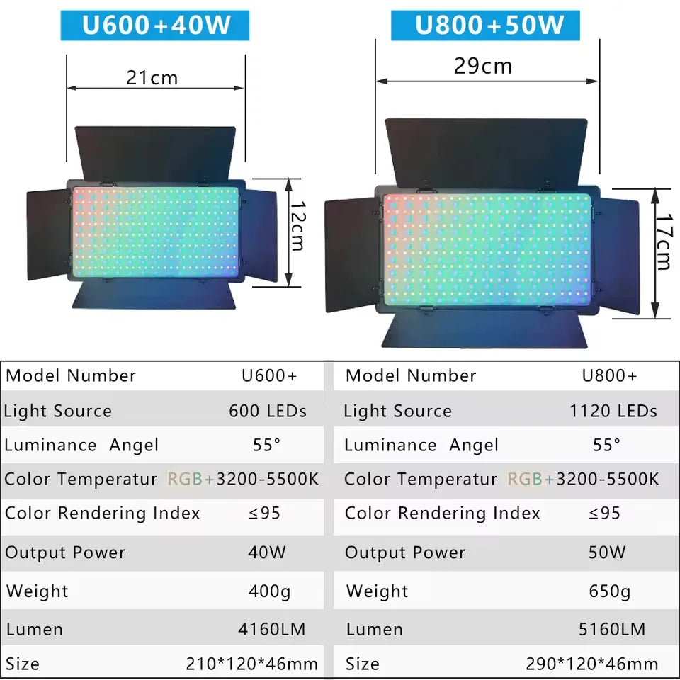 U600 / U800 RGB LED Studio Light with Tripod & Remote