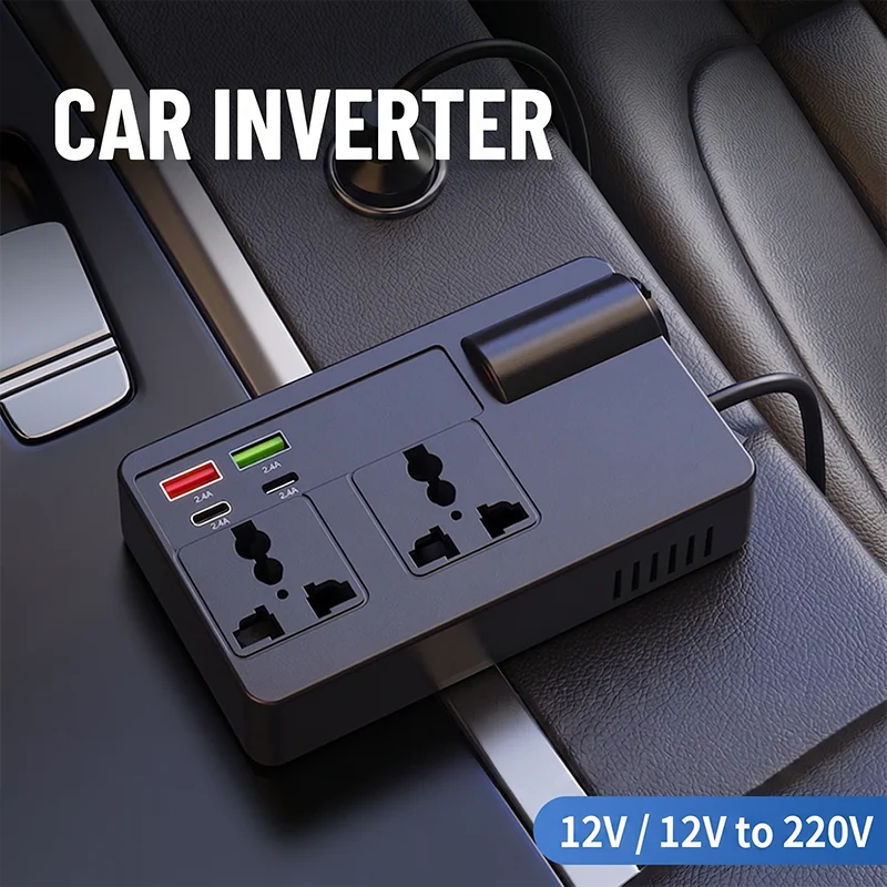 Smart 200W Car Inverter 12V DC to 220V AC Power Converter with 2 Universal Outlets PD30W QC3.0 and LED Digital Display