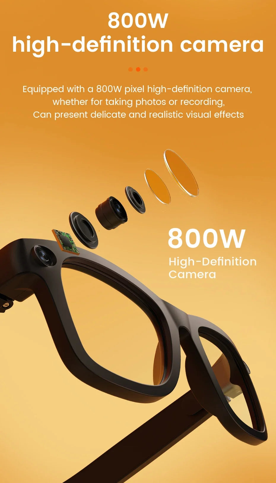 Smart Glasses 800W HD Camera AI Recognition Translation EIS Anti Shake Video Recording Bluetooth Audio Smart Eyewear Men Women