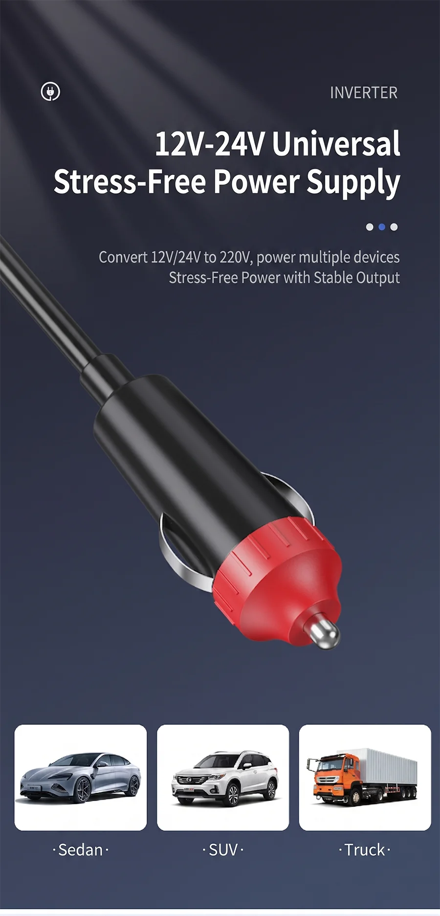 Smart 200W Car Inverter 12V DC to 220V AC Power Converter with 2 Universal Outlets PD30W QC3.0 and LED Digital Display