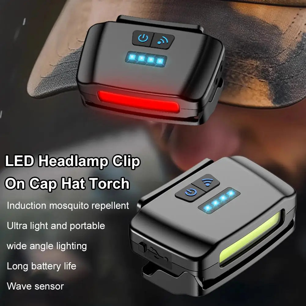 Smart Motion Sensor Hat Clip Light USB Rechargeable LED Headlamp with Red Light Waterproof Cap Lamp for Fishing Camping