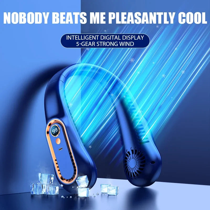 Portable Neck Fan – 5 Speeds, LED Display