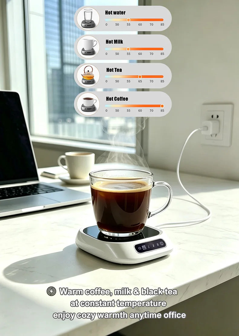 Smart Desktop Cup Warmer, Portable Beverage Heating Mat with Adjustable Temp & Automatic Shut-Down Ideal for Home and Office