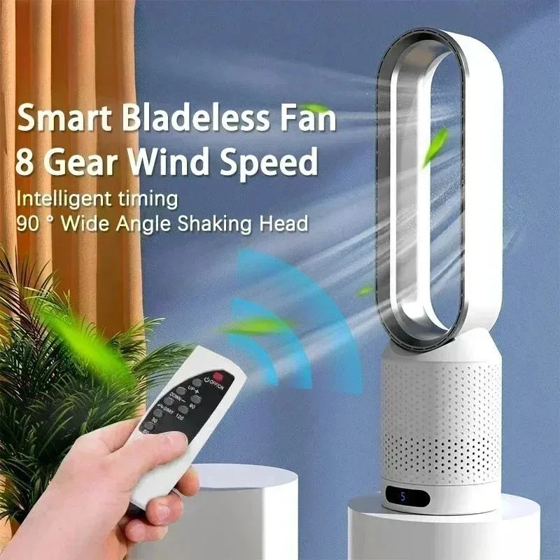 Smart Bladeless Tower Fan with Remote – 8 Speeds