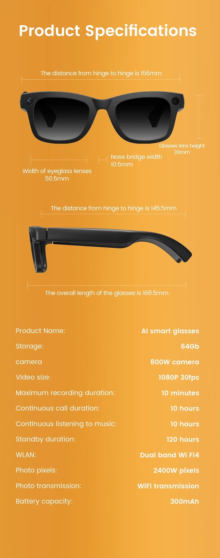 Smart Glasses 800W HD Camera AI Recognition Translation EIS Anti Shake Video Recording Bluetooth Audio Smart Eyewear Men Women