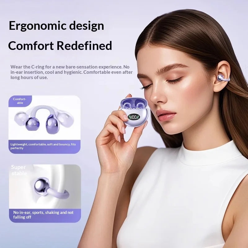 Wireless Bluetooth Earbuds Clip-on Earphones Premium Sound Quality Long Battery Life Perfect for Sports Headphones With Mic