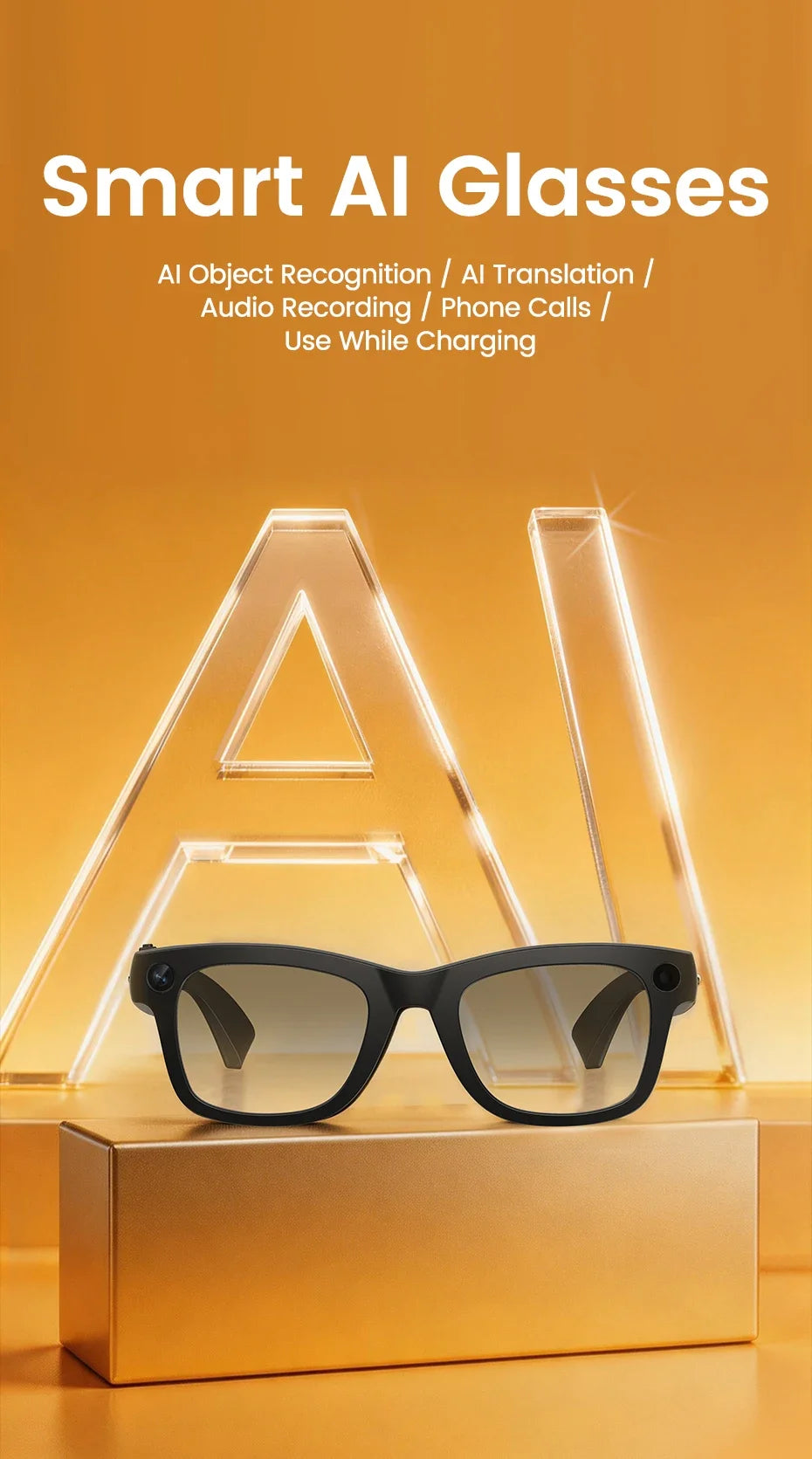 Smart Glasses 800W HD Camera AI Recognition Translation EIS Anti Shake Video Recording Bluetooth Audio Smart Eyewear Men Women