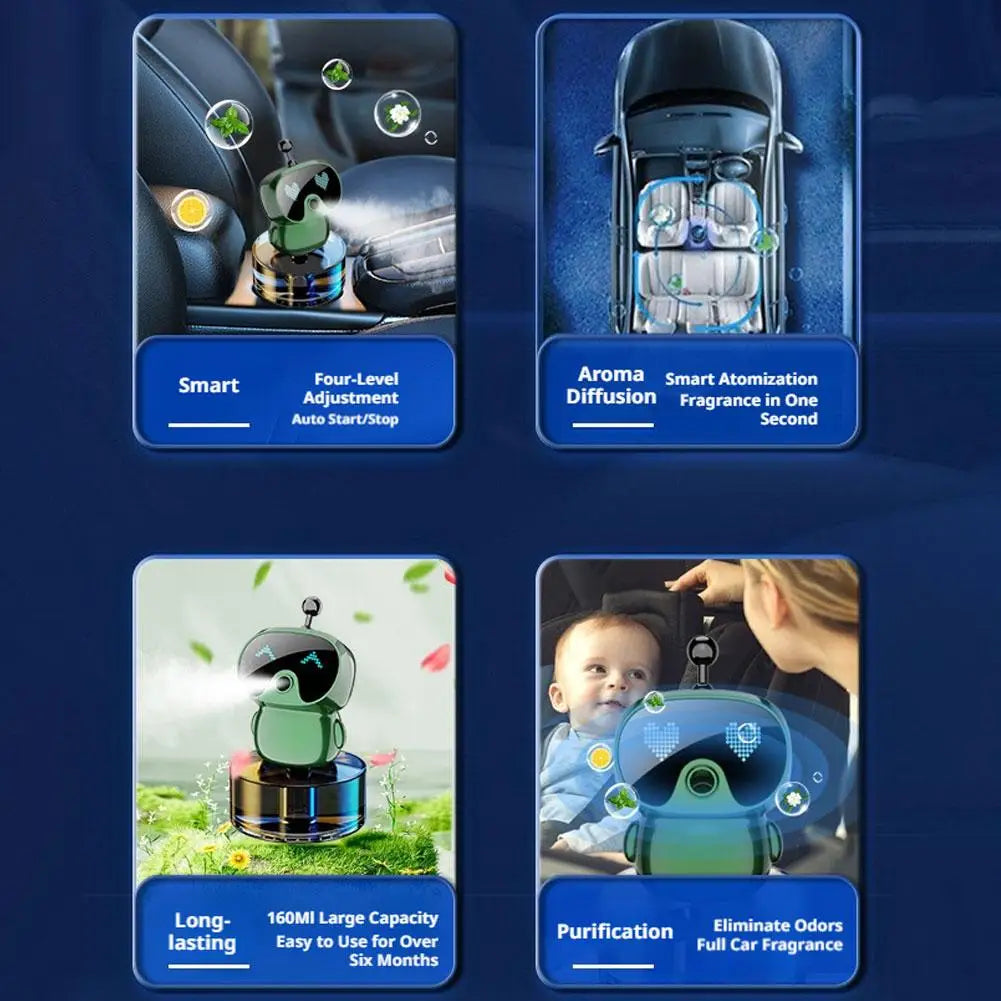 Smart Car Air Freshener AI Rechargeable Car Aroma Diffuser Smart eyes 4 Levels of Adjustable Intelligent Car Diffuser Gift