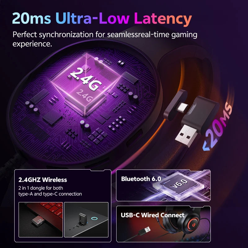 QCY V200 Wireless Gaming Headphones – 7.1 Surround