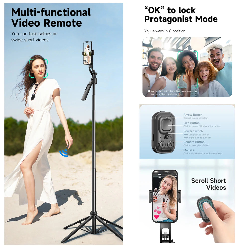 AI Face-Tracking Gimbal Selfie Stick Tripod