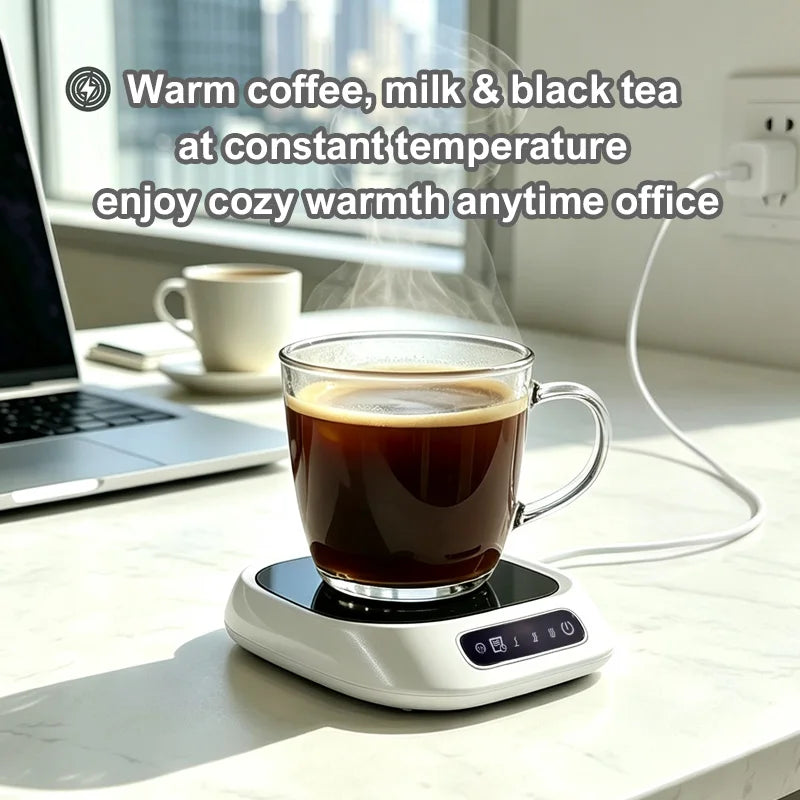 Smart Desktop Cup Warmer, Portable Beverage Heating Mat with Adjustable Temp & Automatic Shut-Down Ideal for Home and Office