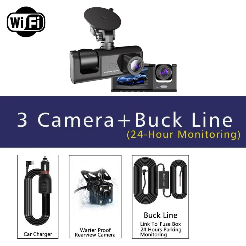 Wifi 3 Channel Dash Cam Three Way Car DVR Inside Vehicle Camera DVRs Recorder HD 1080P Video Mini Registrator Dashcam Camcord