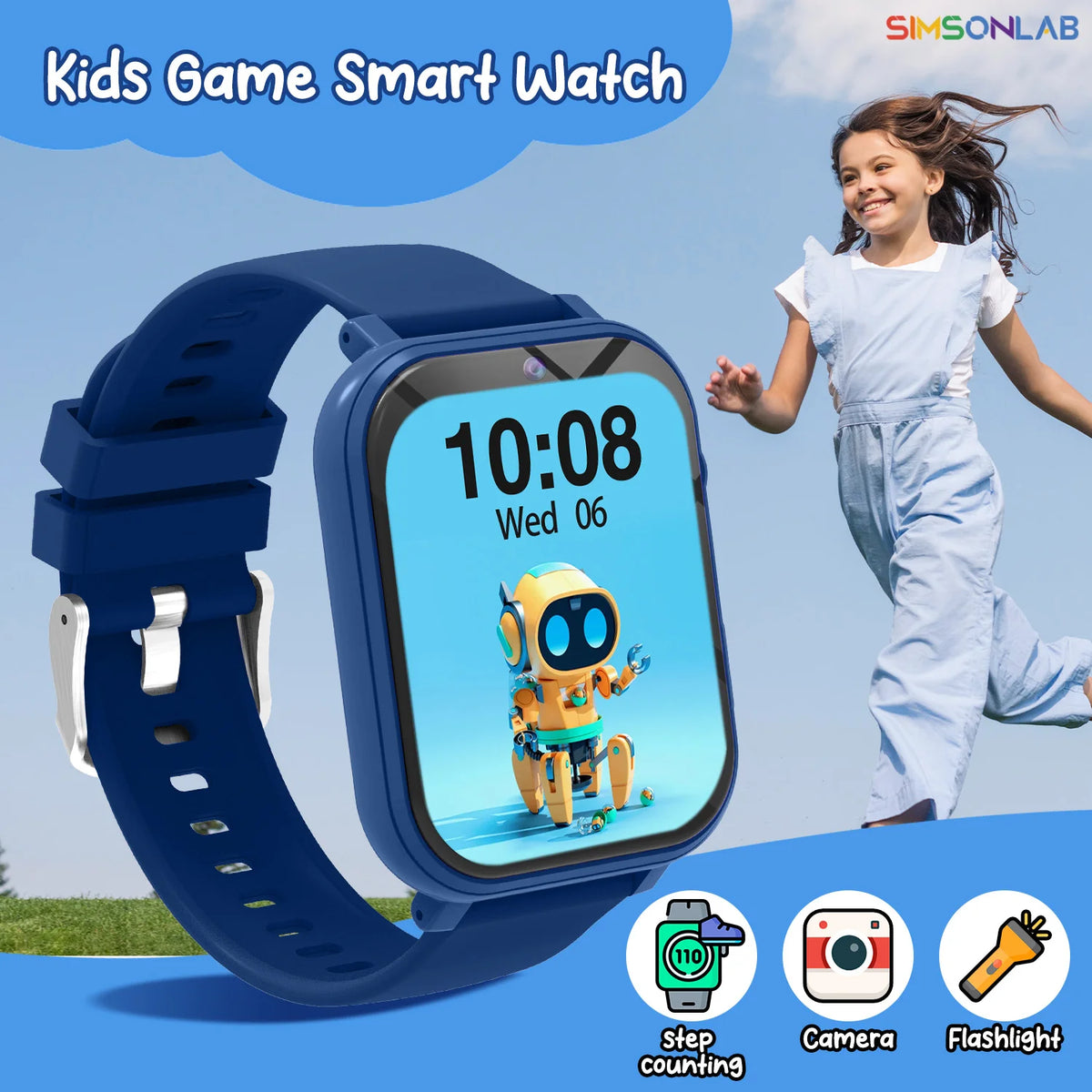 Kids Smart Watch Games Camera Flashlight Sleep Monitoring High-capacity Battery Step Counter Boy Girl Children Smartwatch Gifts